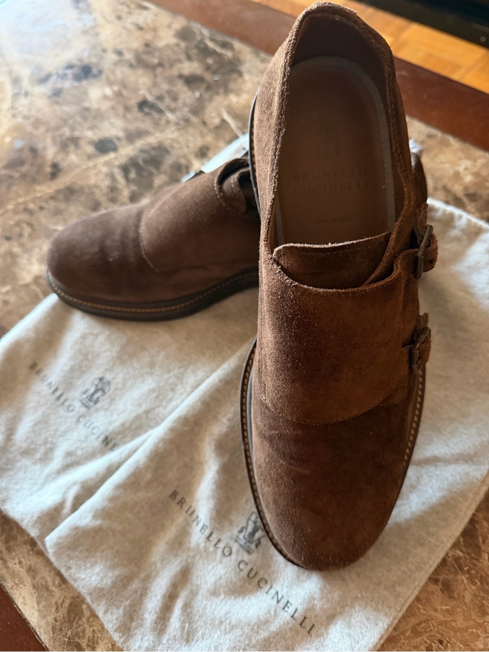Brunello Cucinelli Brown Suede Double Monk Shoes size 44